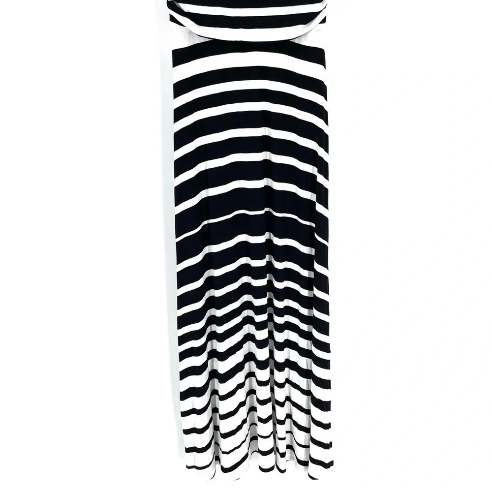ATHLETA Black & White Striped Sleeveless Maxi Dress